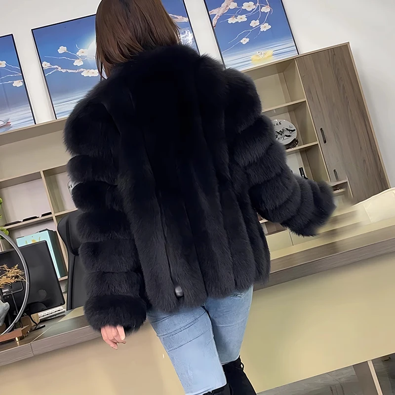 Fashion Winter Warm Real Fur Coat Women's Natural Natural Fox Fur Coats Fur Furry Leather And Skin Long Sleeve Short Jackets