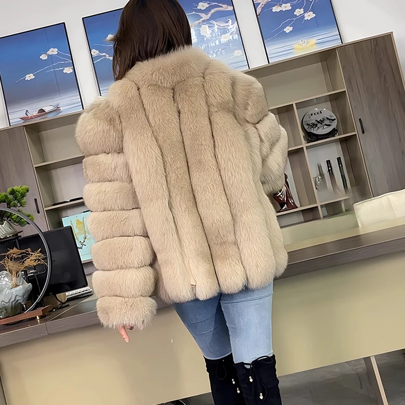 Fashion Winter Warm Real Fur Coat Women's Natural Natural Fox Fur Coats Fur Furry Leather And Skin Long Sleeve Short Jackets