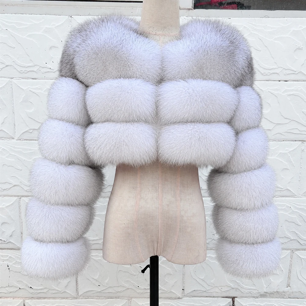 QUEENTINA Real Fox Fur Coat 30cm Women'S New Fashion Winter Leather And Skin White Clothing Natural New In Coats & Jackets