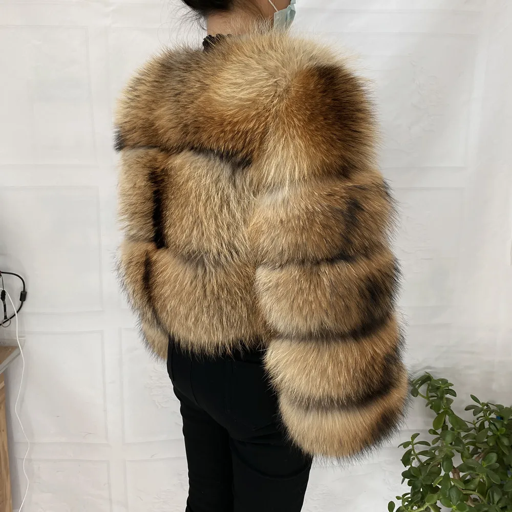 Natural Raccoon Real Raccoon Coat Women Winter Warm Thick Natural Coats Long Sleeve Plus/Size