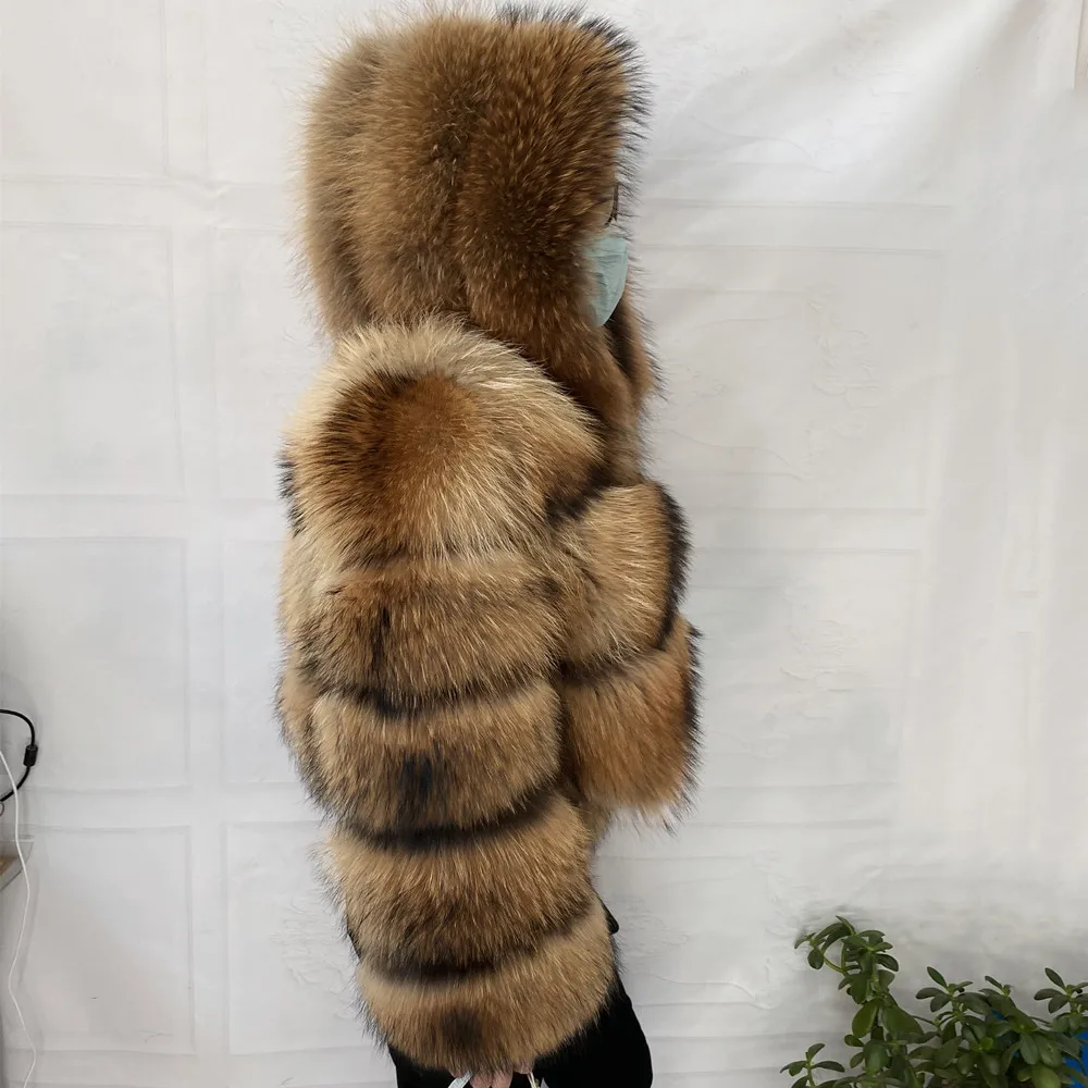 Natural Raccoon Real Raccoon Coat Women Winter Warm Thick Natural Coats Long Sleeve Plus/Size