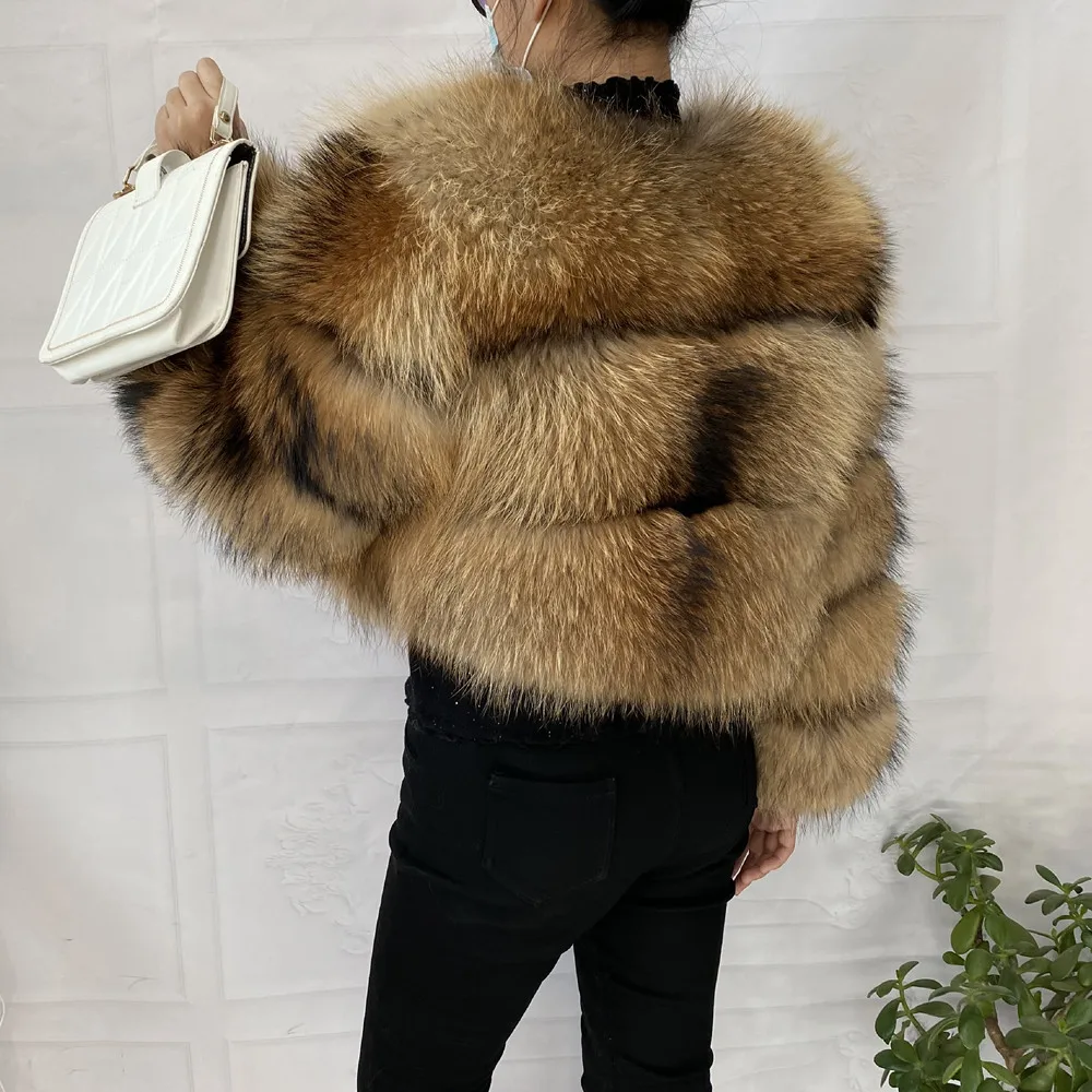 Natural Raccoon Real Raccoon Coat Women Winter Warm Thick Natural Coats Long Sleeve Plus/Size