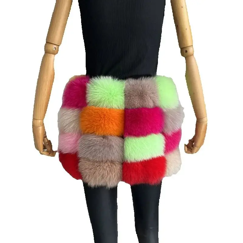 BEIZIRU Women's Real Fox Fur Mini Pencil Skirt Fashion Warm Stylish Skirts