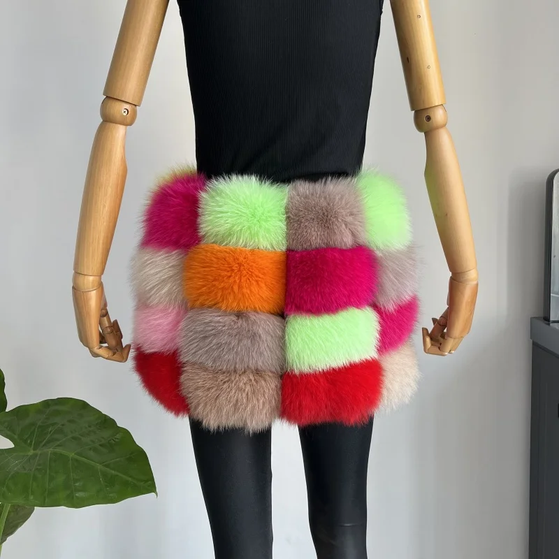 BEIZIRU Women's Real Fox Fur Mini Pencil Skirt Fashion Warm Stylish Skirts