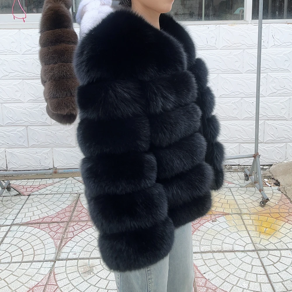 QUEENTINA 60cm Fox Fur Coat Real Winter Women'S New Fashion Furry 2025 Leather And Skin White Natural New In Coats & Jackets