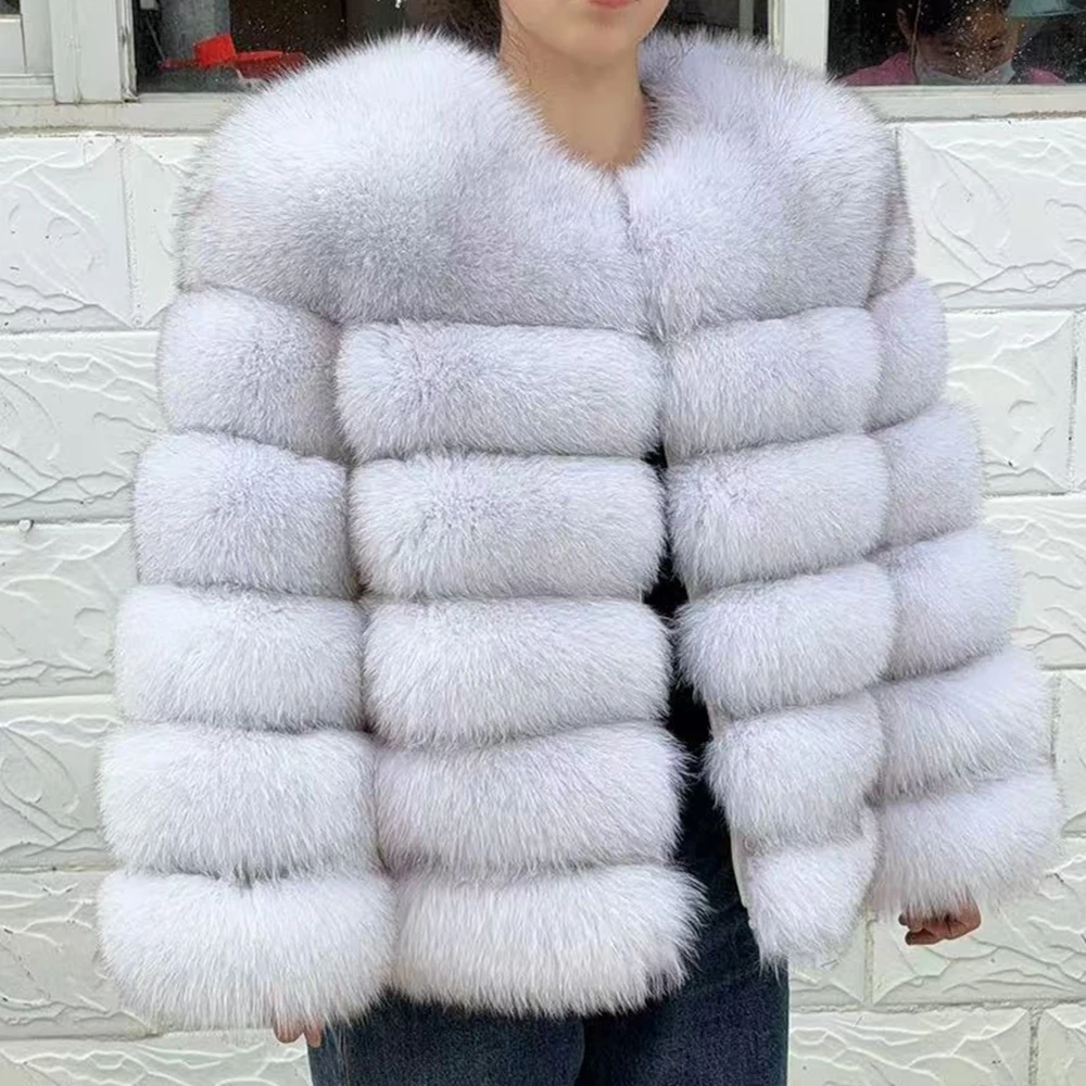 QUEENTINA 60cm Fox Fur Coat Real Winter Women'S New Fashion Furry 2025 Leather And Skin White Natural New In Coats & Jackets