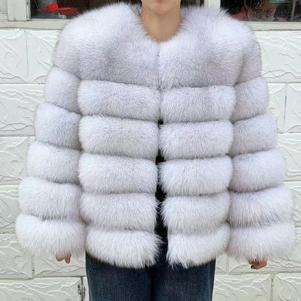 QUEENTINA 60cm Fox Fur Coat Real Winter Women'S New Fashion Furry 2025 Leather And Skin White Natural New In Coats & Jackets