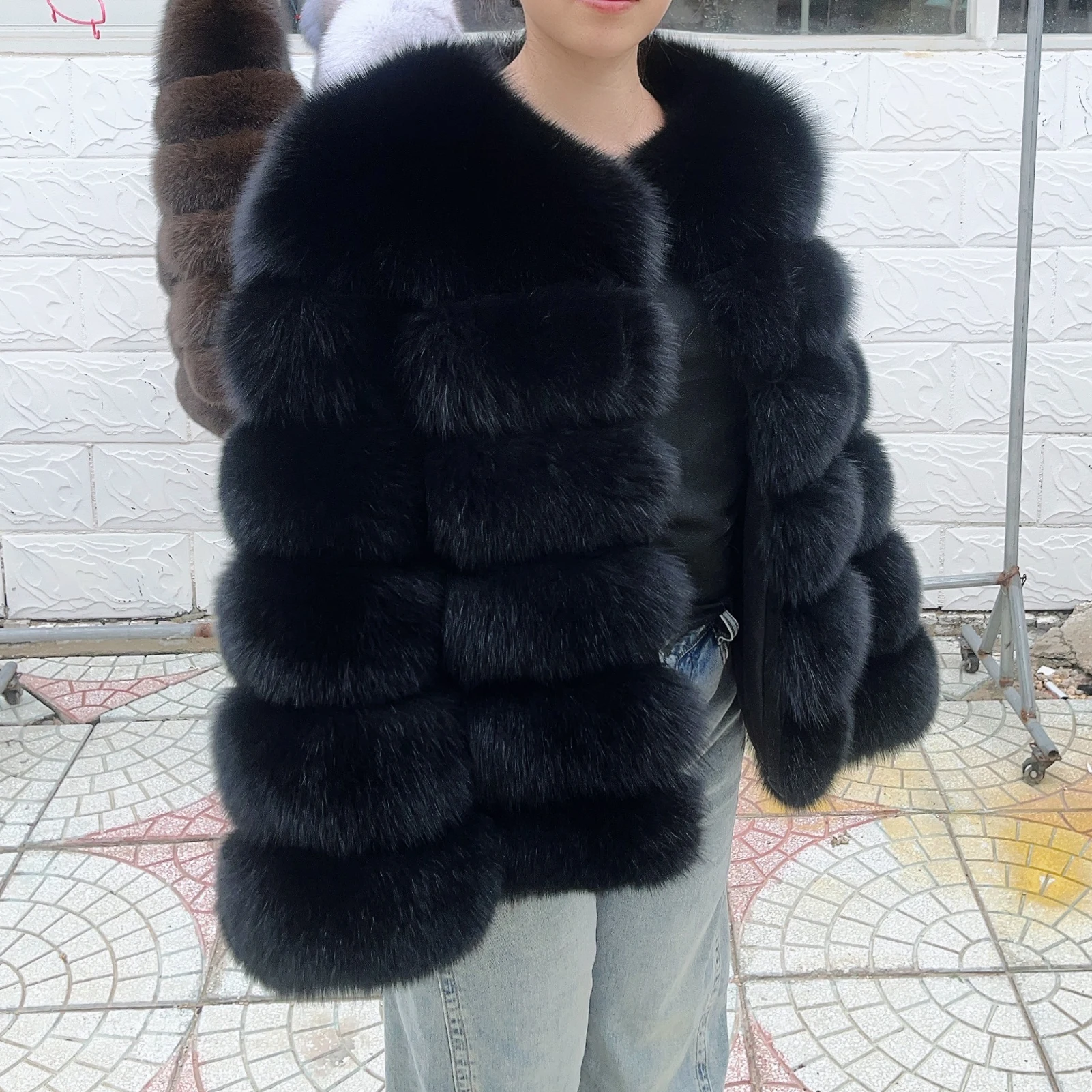 QUEENTINA 60cm Fox Fur Coat Real Winter Women'S New Fashion Furry 2025 Leather And Skin White Natural New In Coats & Jackets