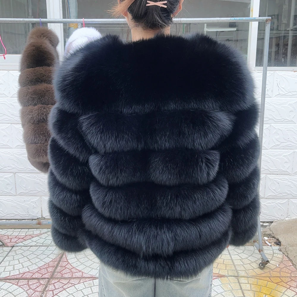 QUEENTINA 60cm Fox Fur Coat Real Winter Women'S New Fashion Furry 2025 Leather And Skin White Natural New In Coats & Jackets