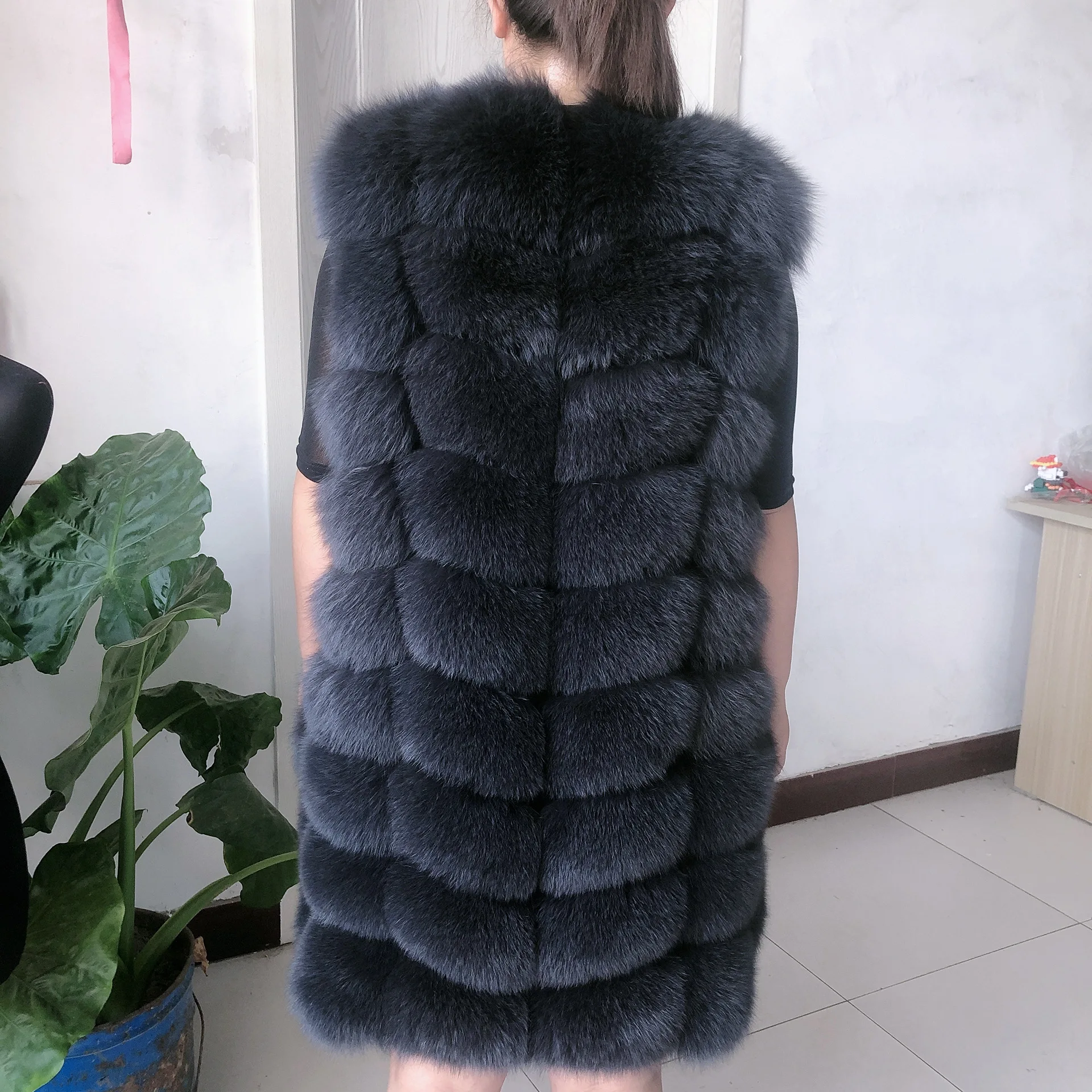 HUA QIU MEI SI Natural Fox Fur Vest Long Style Lady Warm Vest Multicolor 100% Natural Fur Coat Fox Fur Vest