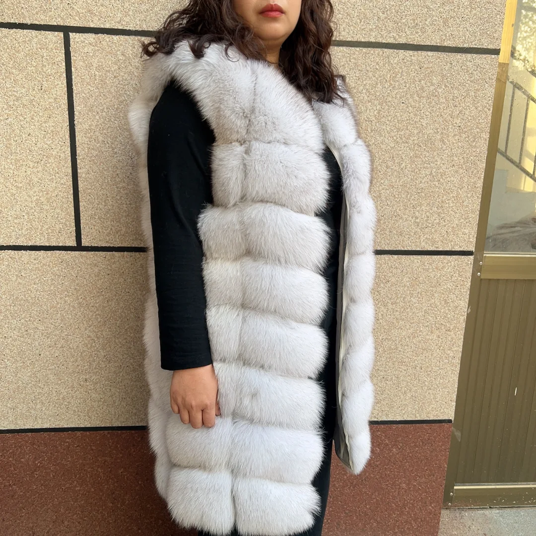 HUA QIU MEI SI Natural Fox Fur Vest Long Style Lady Warm Vest Multicolor 100% Natural Fur Coat Fox Fur Vest