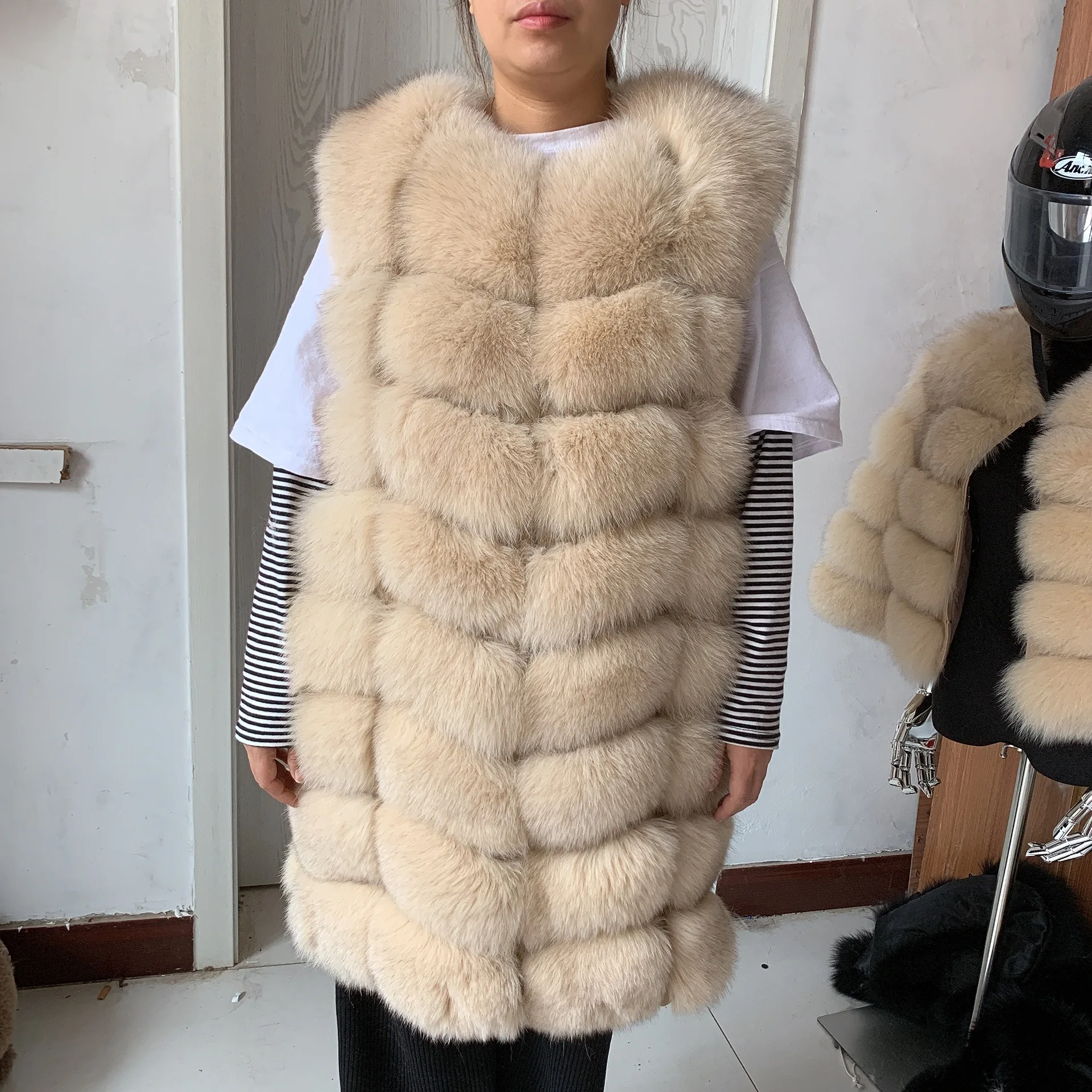 HUA QIU MEI SI Natural Fox Fur Vest Long Style Lady Warm Vest Multicolor 100% Natural Fur Coat Fox Fur Vest