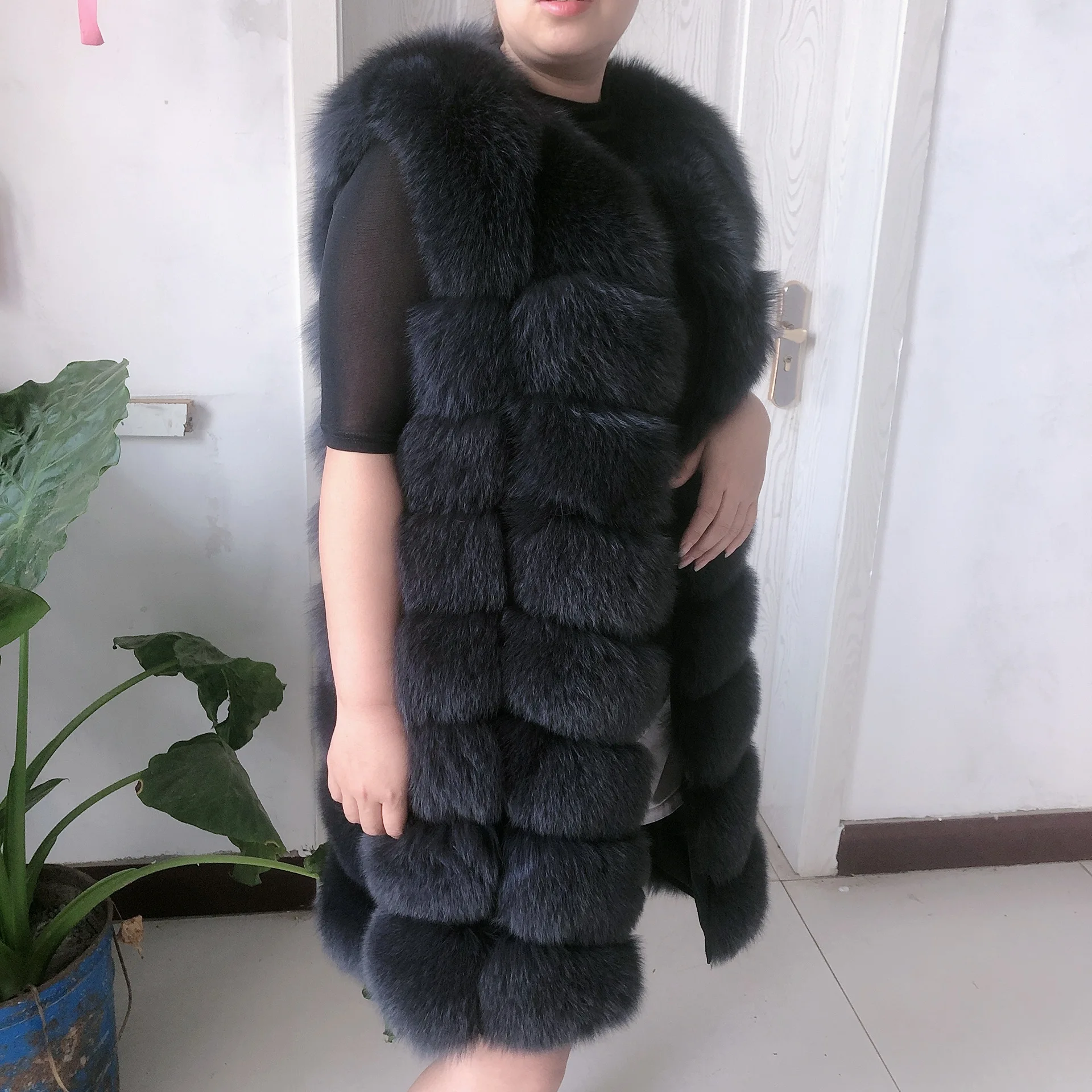 HUA QIU MEI SI Natural Fox Fur Vest Long Style Lady Warm Vest Multicolor 100% Natural Fur Coat Fox Fur Vest