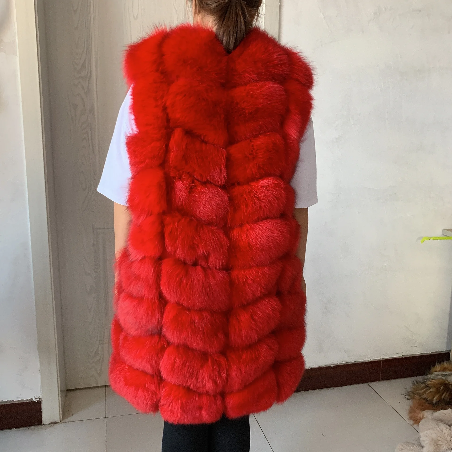 HUA QIU MEI SI Natural Fox Fur Vest Long Style Lady Warm Vest Multicolor 100% Natural Fur Coat Fox Fur Vest