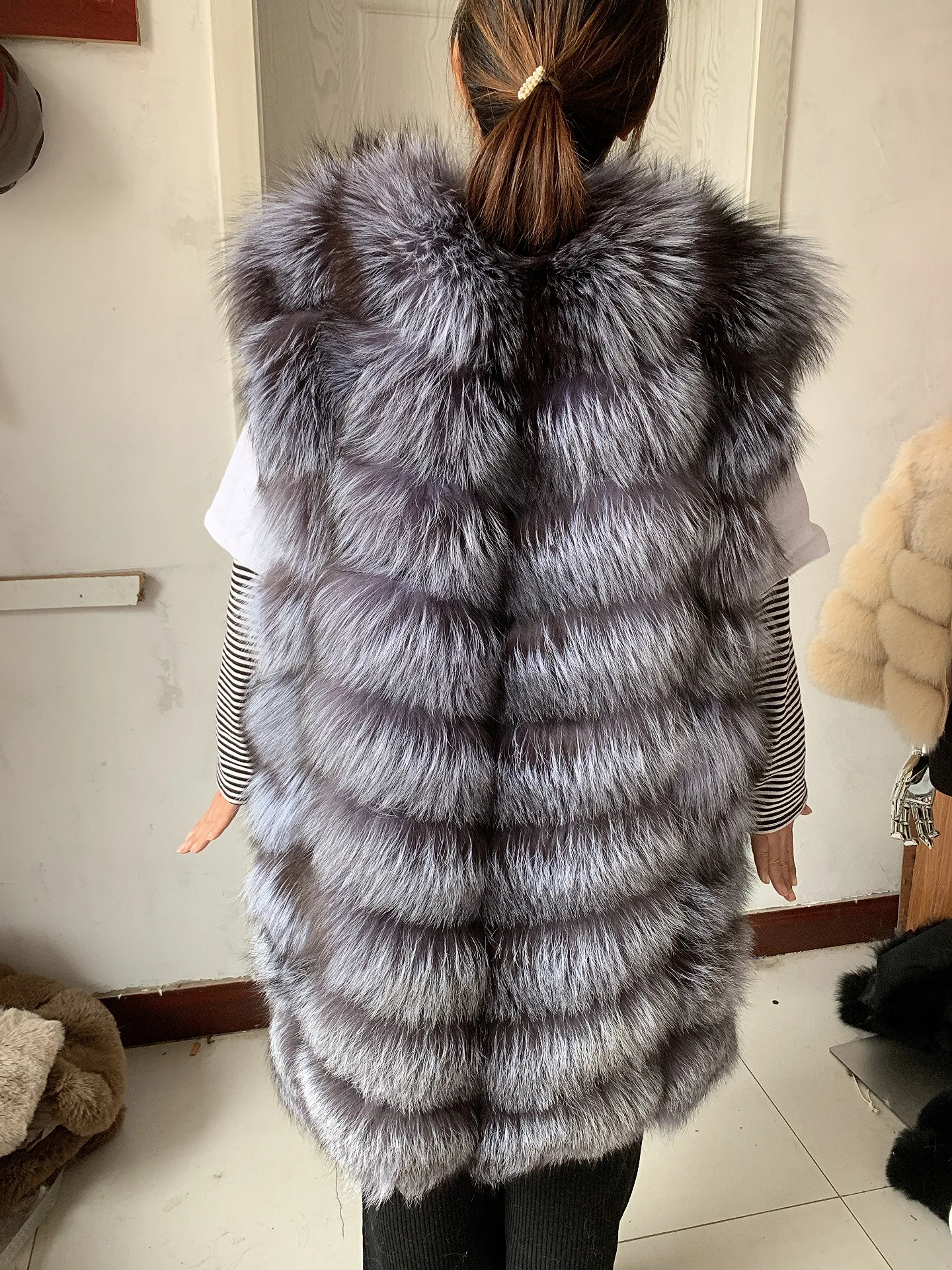 HUA QIU MEI SI Natural Fox Fur Vest Long Style Lady Warm Vest Multicolor 100% Natural Fur Coat Fox Fur Vest