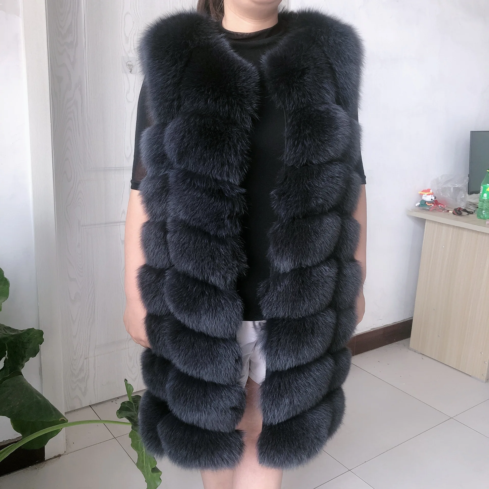 HUA QIU MEI SI Natural Fox Fur Vest Long Style Lady Warm Vest Multicolor 100% Natural Fur Coat Fox Fur Vest