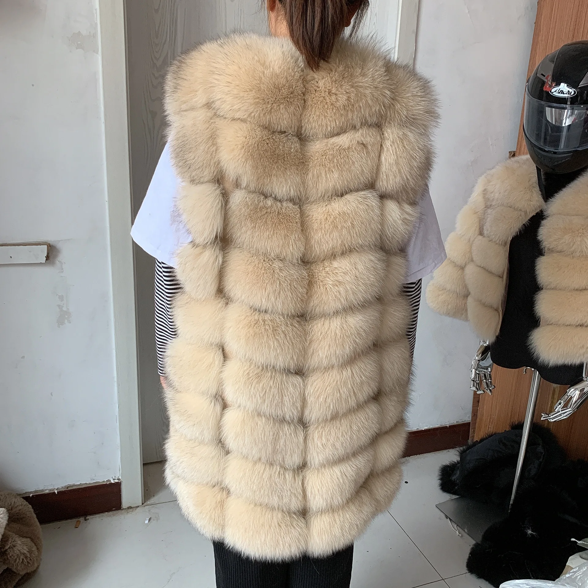 HUA QIU MEI SI Natural Fox Fur Vest Long Style Lady Warm Vest Multicolor 100% Natural Fur Coat Fox Fur Vest