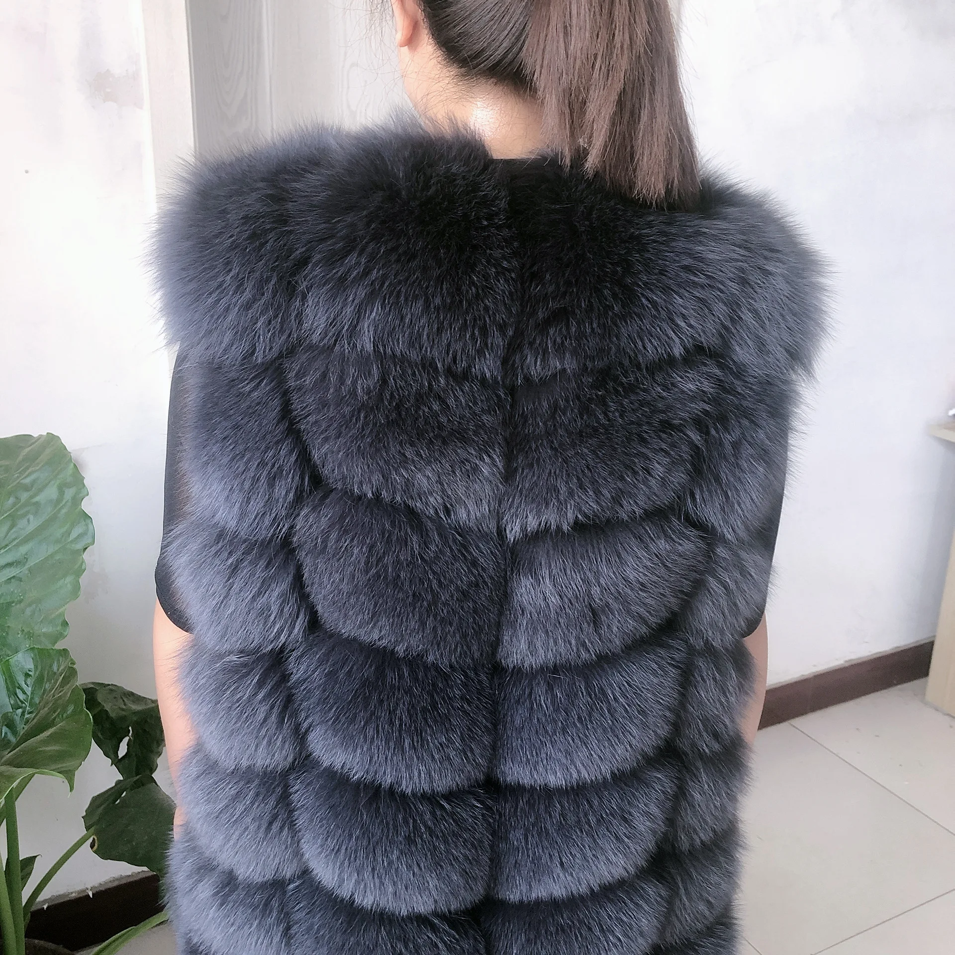 HUA QIU MEI SI Natural Fox Fur Vest Long Style Lady Warm Vest Multicolor 100% Natural Fur Coat Fox Fur Vest