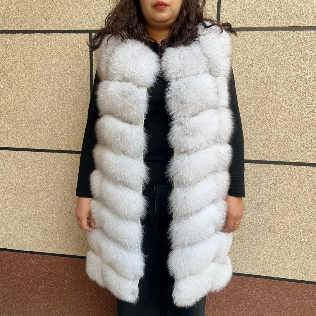 HUA QIU MEI SI Natural Fox Fur Vest Long Style Lady Warm Vest Multicolor 100% Natural Fur Coat Fox Fur Vest