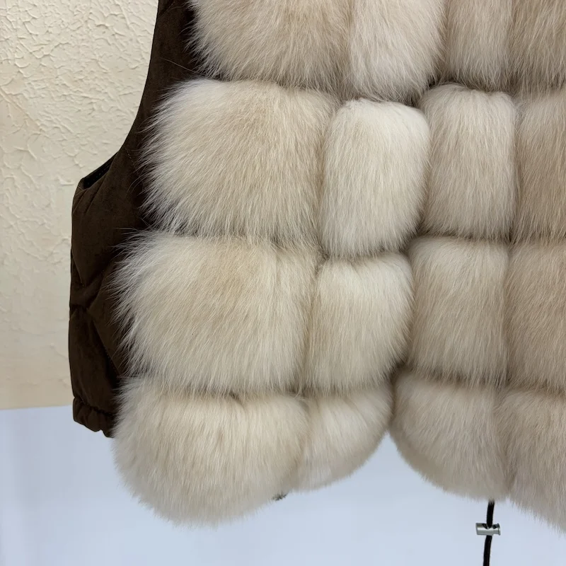 Luxury Women Genuine Fox Fur Goose Down Vest Stand Collar Sleeveless Gilet Winter Thick Warm Short Outerwear Fashion Waistcoat