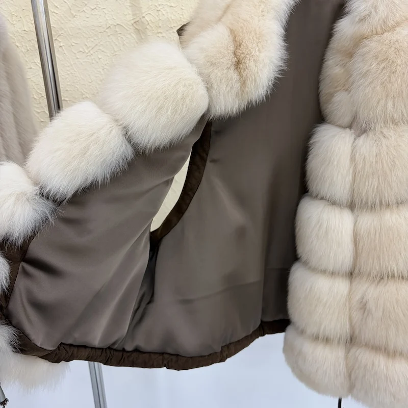 Luxury Women Genuine Fox Fur Goose Down Vest Stand Collar Sleeveless Gilet Winter Thick Warm Short Outerwear Fashion Waistcoat