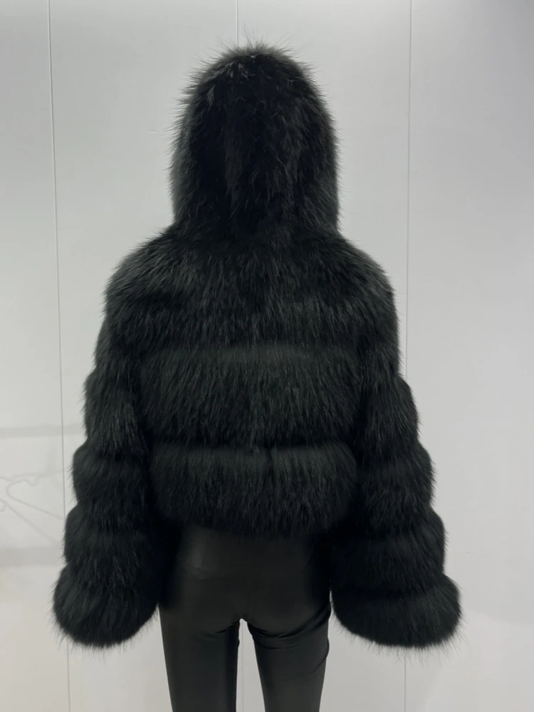 BEIZIRU Women's Winter Fur Coat Hooded Luxury Real Raccoon Top Furry Jackets Warm Thick Natural Long Sleeve Outerwear