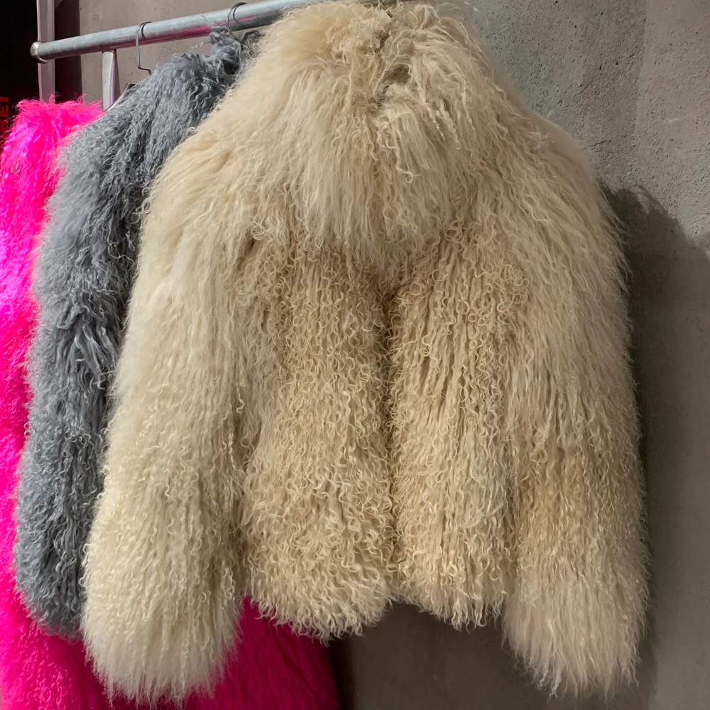 Mongolian Fur Jacket Stand Collar Women's Mongolian Fur Coat Winter Warm Winter Natural Fur Cloth 908