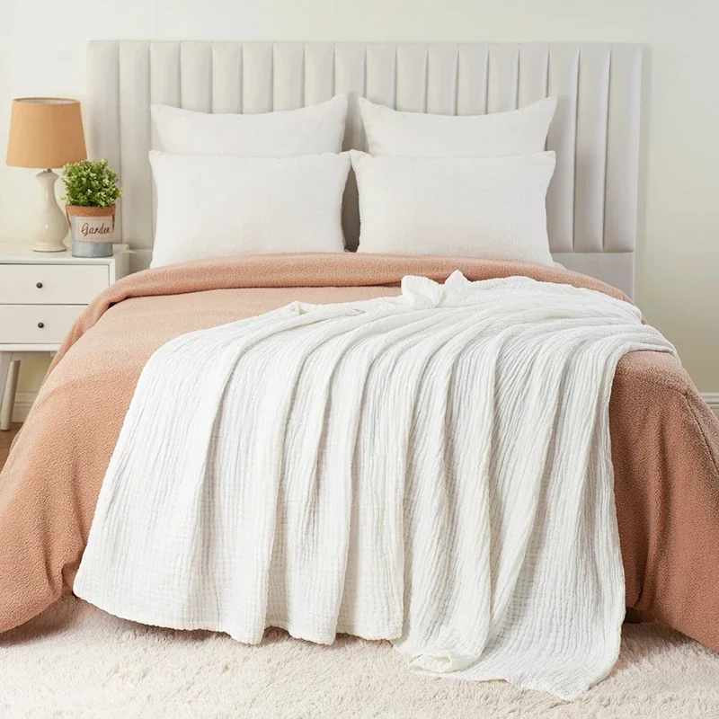 Simple Muslin Summer Blanket 100% Cotton Breathable Skin-friendly Lightweight Bed Blanket 6 Layer Couch Sofa Blankets for Throw