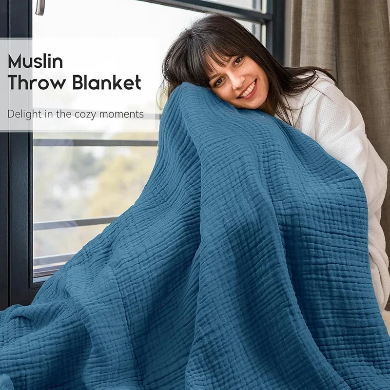Simple Muslin Summer Blanket 100% Cotton Breathable Skin-friendly Lightweight Bed Blanket 6 Layer Couch Sofa Blankets for Throw
