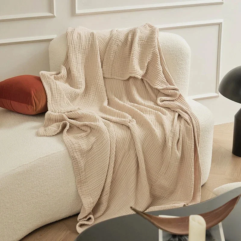 Simple Muslin Summer Blanket 100% Cotton Breathable Skin-friendly Lightweight Bed Blanket 6 Layer Couch Sofa Blankets for Throw