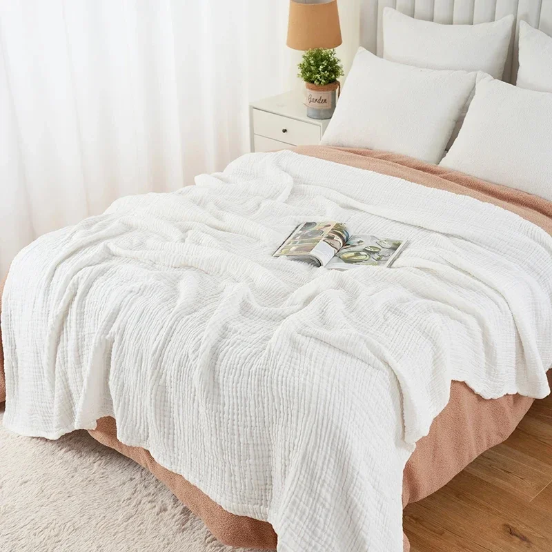 Simple Muslin Summer Blanket 100% Cotton Breathable Skin-friendly Lightweight Bed Blanket 6 Layer Couch Sofa Blankets for Throw