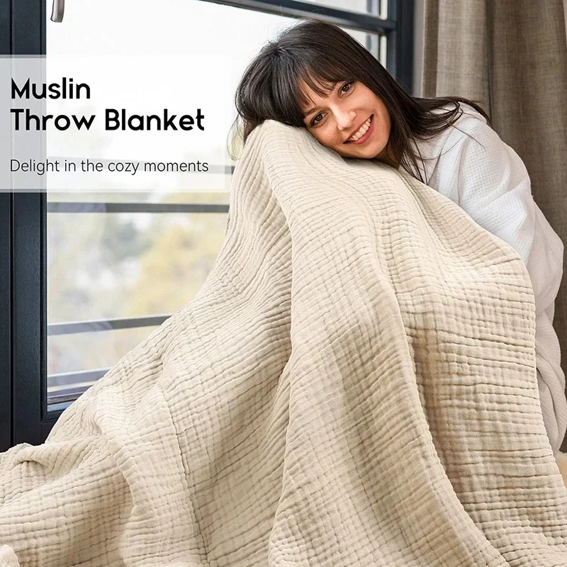 Simple Muslin Summer Blanket 100% Cotton Breathable Skin-friendly Lightweight Bed Blanket 6 Layer Couch Sofa Blankets for Throw