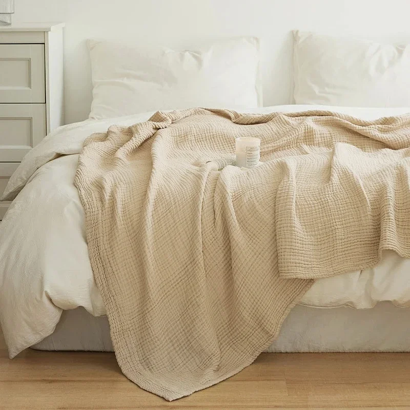 Simple Muslin Summer Blanket 100% Cotton Breathable Skin-friendly Lightweight Bed Blanket 6 Layer Couch Sofa Blankets for Throw
