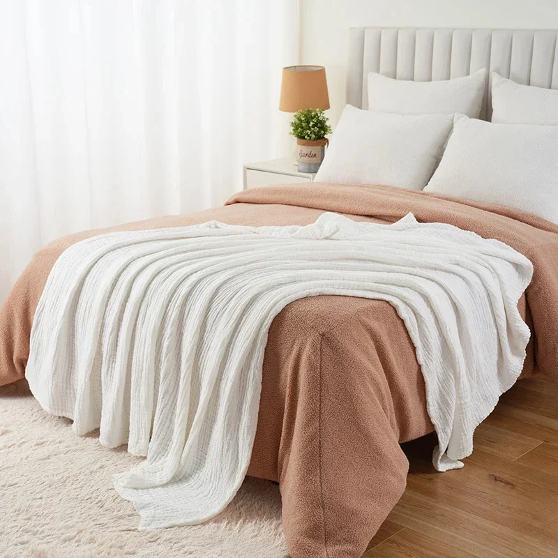 Simple Muslin Summer Blanket 100% Cotton Breathable Skin-friendly Lightweight Bed Blanket 6 Layer Couch Sofa Blankets for Throw