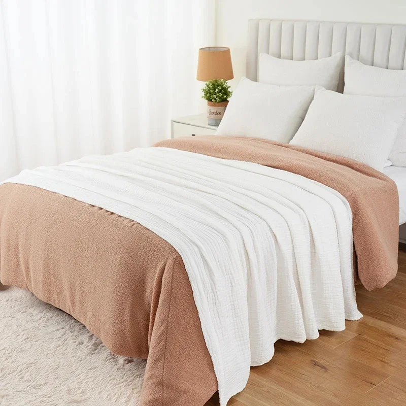 Simple Muslin Summer Blanket 100% Cotton Breathable Skin-friendly Lightweight Bed Blanket 6 Layer Couch Sofa Blankets for Throw