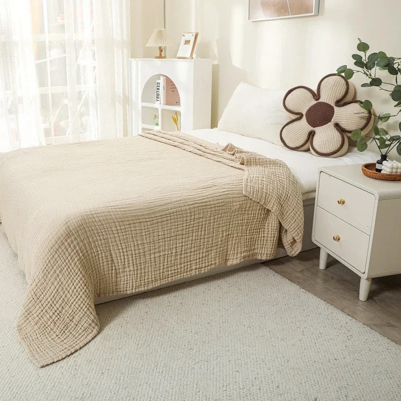 Simple Muslin Summer Blanket 100% Cotton Breathable Skin-friendly Lightweight Bed Blanket 6 Layer Couch Sofa Blankets for Throw