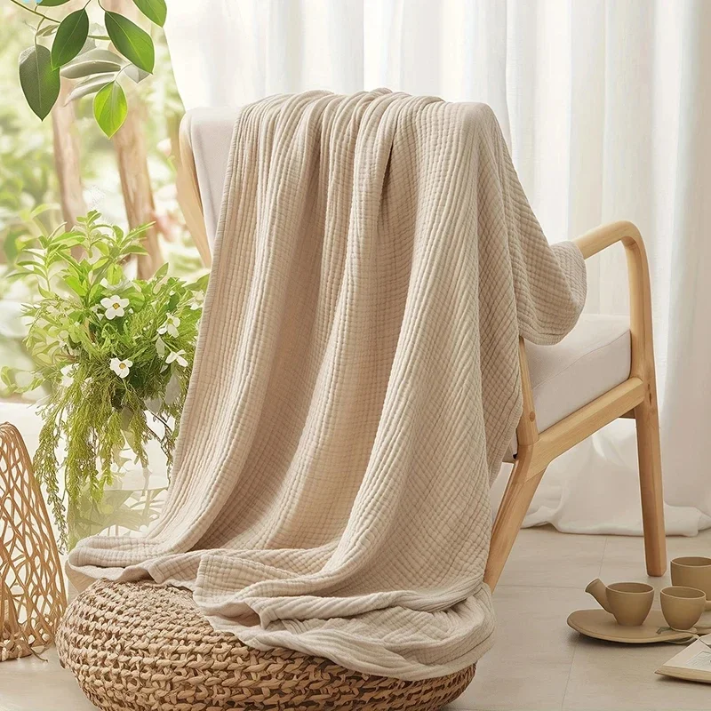 Simple Muslin Summer Blanket 100% Cotton Breathable Skin-friendly Lightweight Bed Blanket 6 Layer Couch Sofa Blankets for Throw