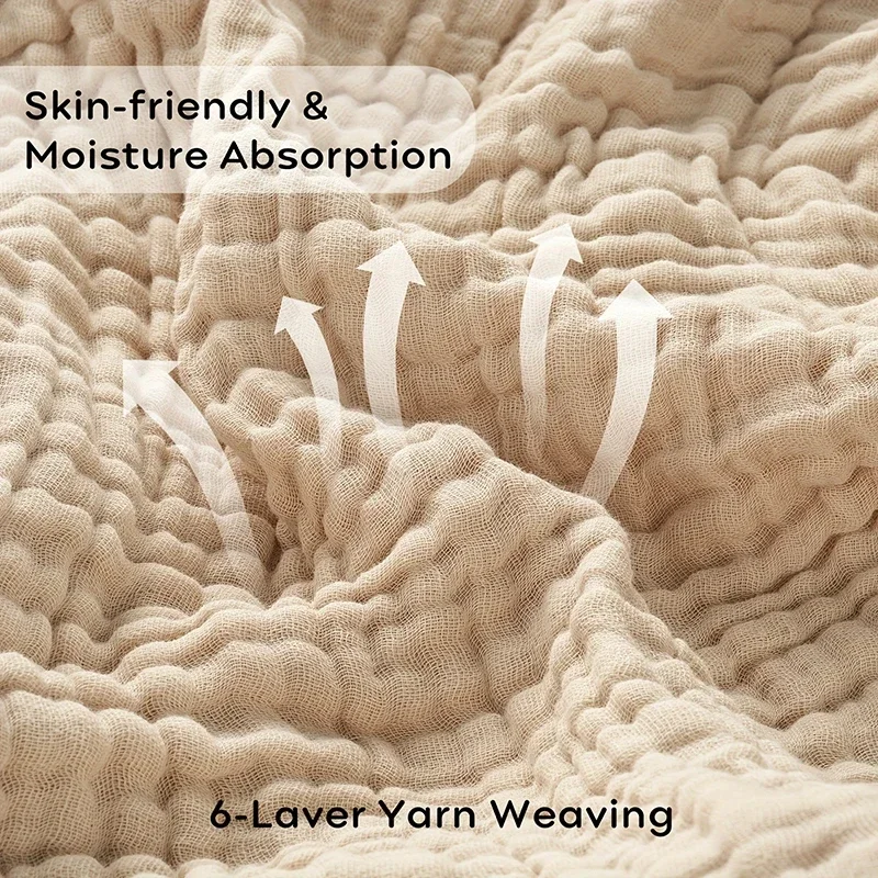 Simple Muslin Summer Blanket 100% Cotton Breathable Skin-friendly Lightweight Bed Blanket 6 Layer Couch Sofa Blankets for Throw