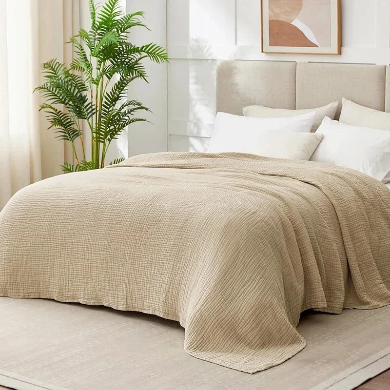 Simple Muslin Summer Blanket 100% Cotton Breathable Skin-friendly Lightweight Bed Blanket 6 Layer Couch Sofa Blankets for Throw