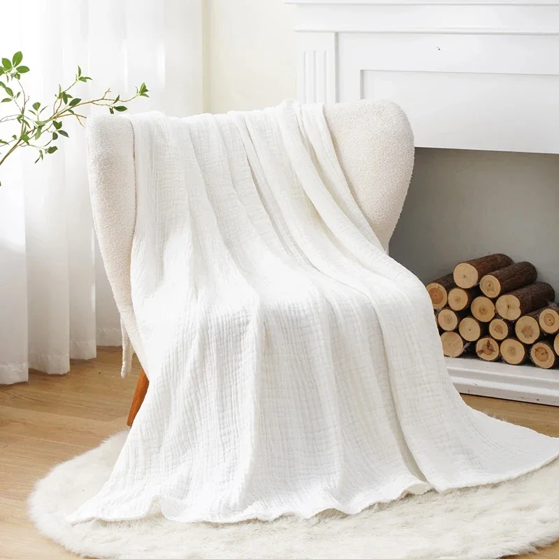 Simple Muslin Summer Blanket 100% Cotton Breathable Skin-friendly Lightweight Bed Blanket 6 Layer Couch Sofa Blankets for Throw