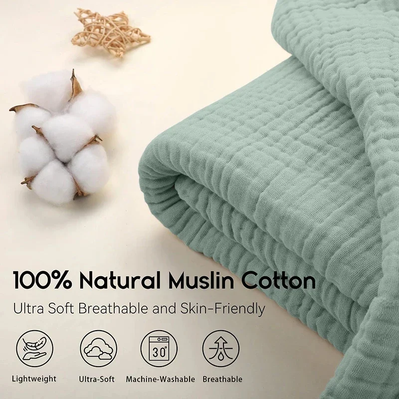 Simple Muslin Summer Blanket 100% Cotton Breathable Skin-friendly Lightweight Bed Blanket 6 Layer Couch Sofa Blankets for Throw