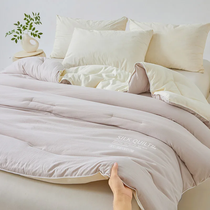 Natural Silk Quilt 100% Mulberry Silk Luxury Soft Quilts for All Season Temperature Control Comforter Reversible Bed Blanket
