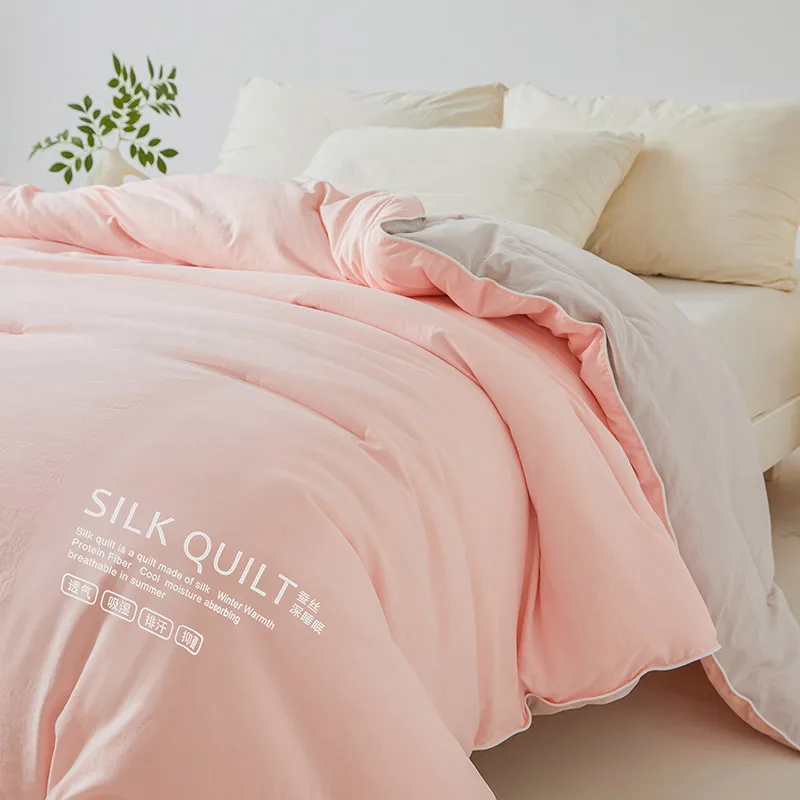 Natural Silk Quilt 100% Mulberry Silk Luxury Soft Quilts for All Season Temperature Control Comforter Reversible Bed Blanket