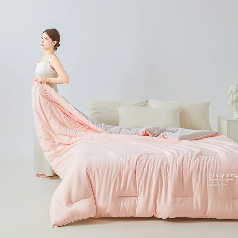 Natural Silk Quilt 100% Mulberry Silk Luxury Soft Quilts for All Season Temperature Control Comforter Reversible Bed Blanket