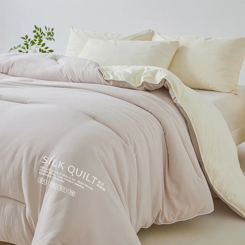 Natural Silk Quilt 100% Mulberry Silk Luxury Soft Quilts for All Season Temperature Control Comforter Reversible Bed Blanket