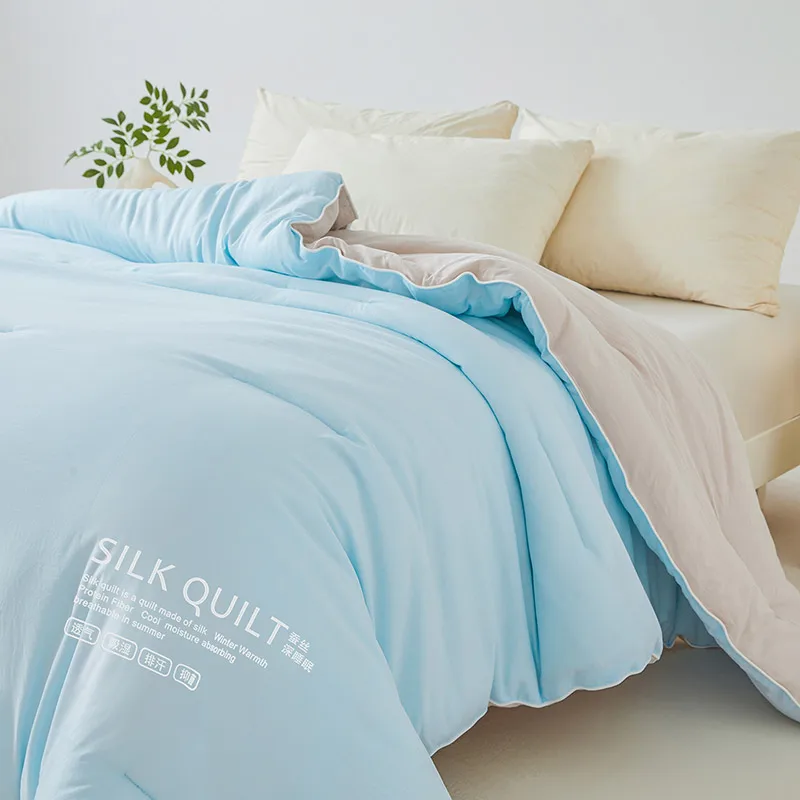 Natural Silk Quilt 100% Mulberry Silk Luxury Soft Quilts for All Season Temperature Control Comforter Reversible Bed Blanket