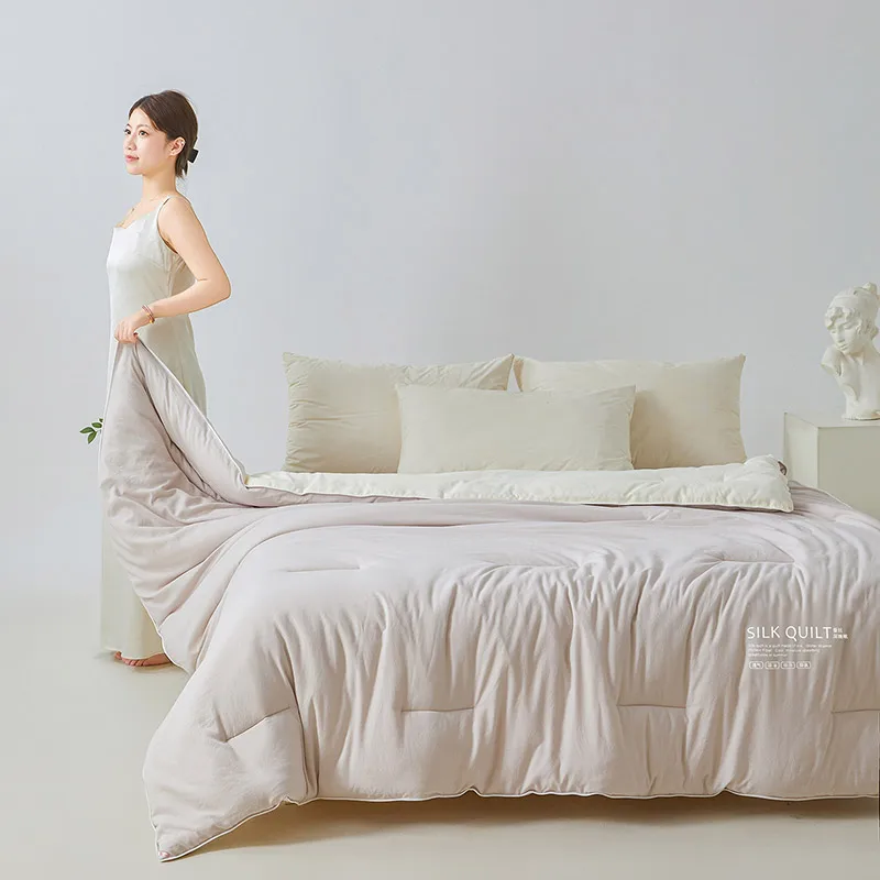 Natural Silk Quilt 100% Mulberry Silk Luxury Soft Quilts for All Season Temperature Control Comforter Reversible Bed Blanket