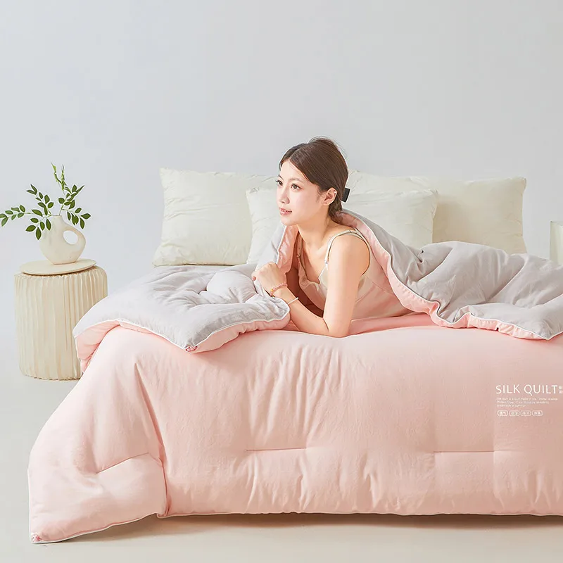 Natural Silk Quilt 100% Mulberry Silk Luxury Soft Quilts for All Season Temperature Control Comforter Reversible Bed Blanket