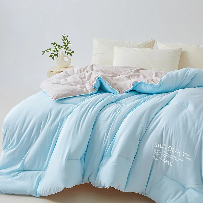 Natural Silk Quilt 100% Mulberry Silk Luxury Soft Quilts for All Season Temperature Control Comforter Reversible Bed Blanket