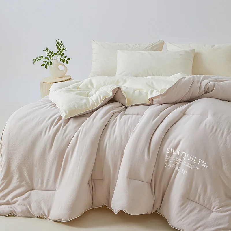 Natural Silk Quilt 100% Mulberry Silk Luxury Soft Quilts for All Season Temperature Control Comforter Reversible Bed Blanket